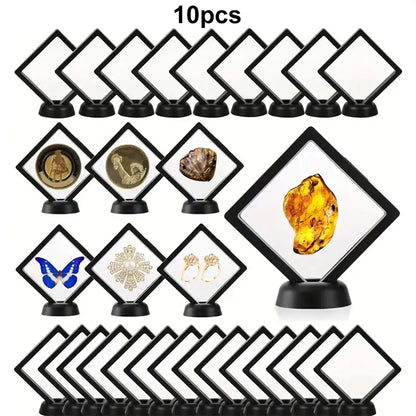 10Pcs,Floating Display Box with Base, Transparent Film Display Box, Challenge Coins, Specimens, Jewelry Display and Storage