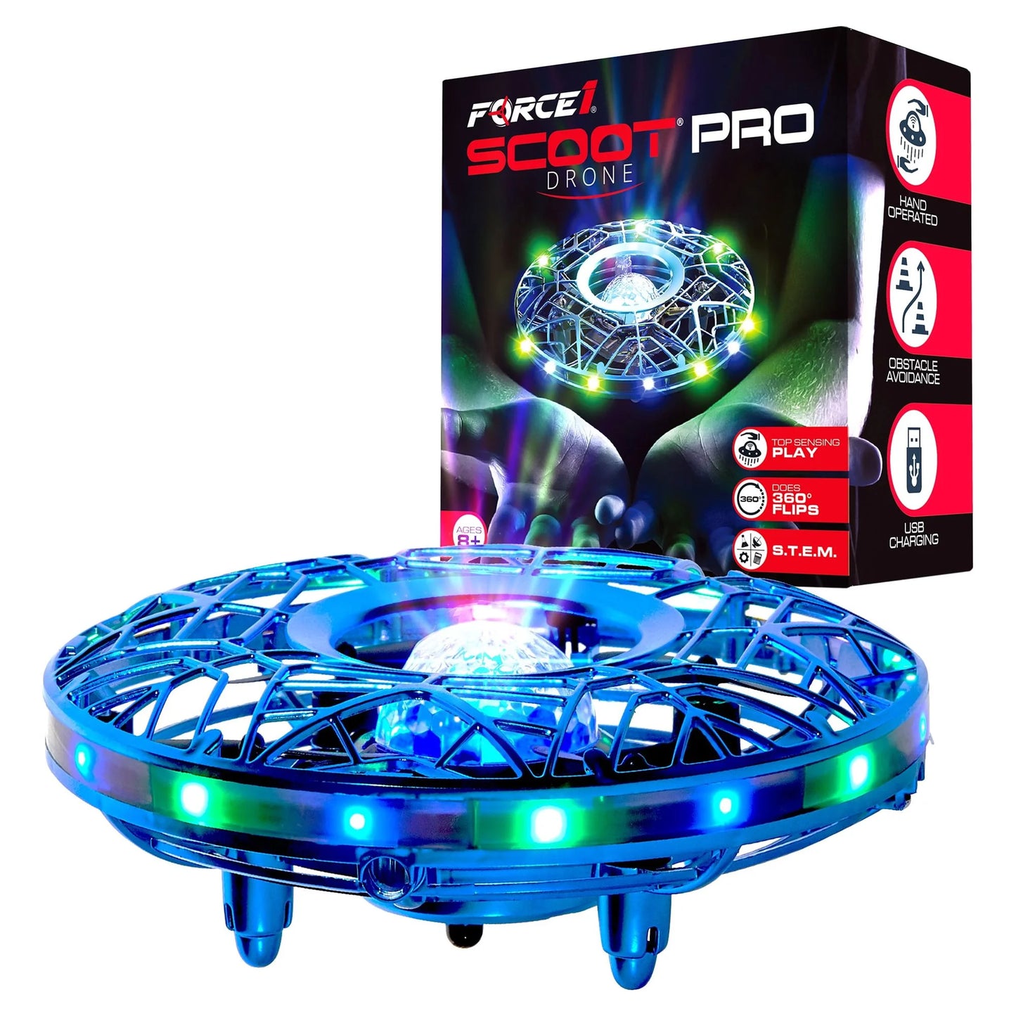 Scoot Pro Aerial Mini Hand Operated UFO Drone – LED Lights, Rechargeable Toy for Kids 8+