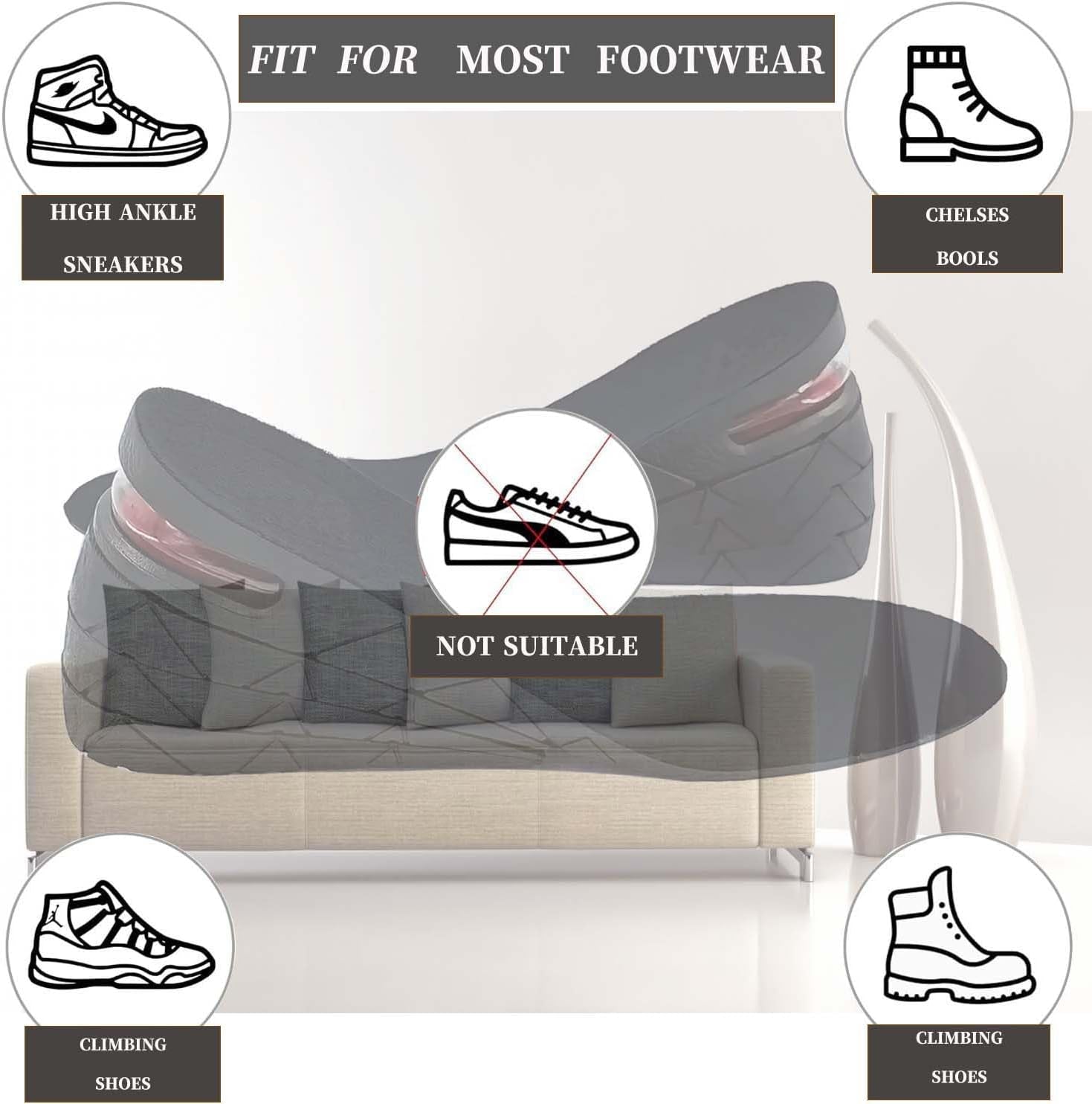 Height Increasing Insole with Air Cushion, Adjustable 1.2" to 3.5" Lift