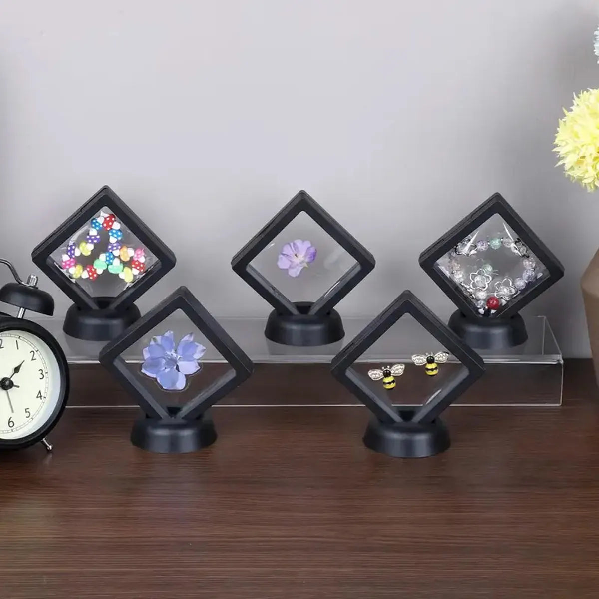 10Pcs,Floating Display Box with Base, Transparent Film Display Box, Challenge Coins, Specimens, Jewelry Display and Storage