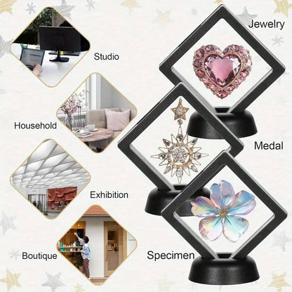 10Pcs,Floating Display Box with Base, Transparent Film Display Box, Challenge Coins, Specimens, Jewelry Display and Storage
