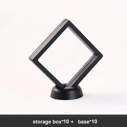 10Pcs,Floating Display Box with Base, Transparent Film Display Box, Challenge Coins, Specimens, Jewelry Display and Storage