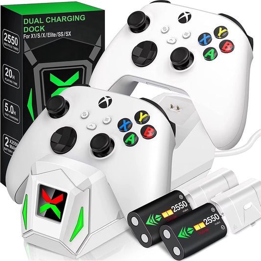 Xbox Controller Charger Station with 2 X5520Mwh Rechargeable Battery Pack for Xbox Series X|S, Xbox One, One S, One X & Elite Controllers
