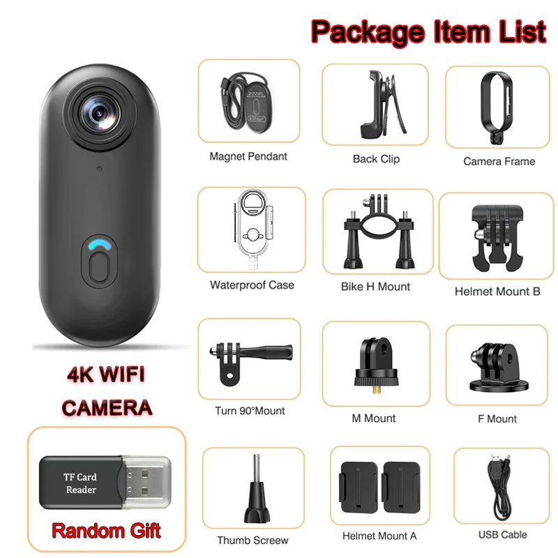 4K Mini Wifi Magnetic POV Body Sport Action Cameras Pocket Video Vlogging Wireless Helmet Motorcycle Waterproof Bike HD Recorder