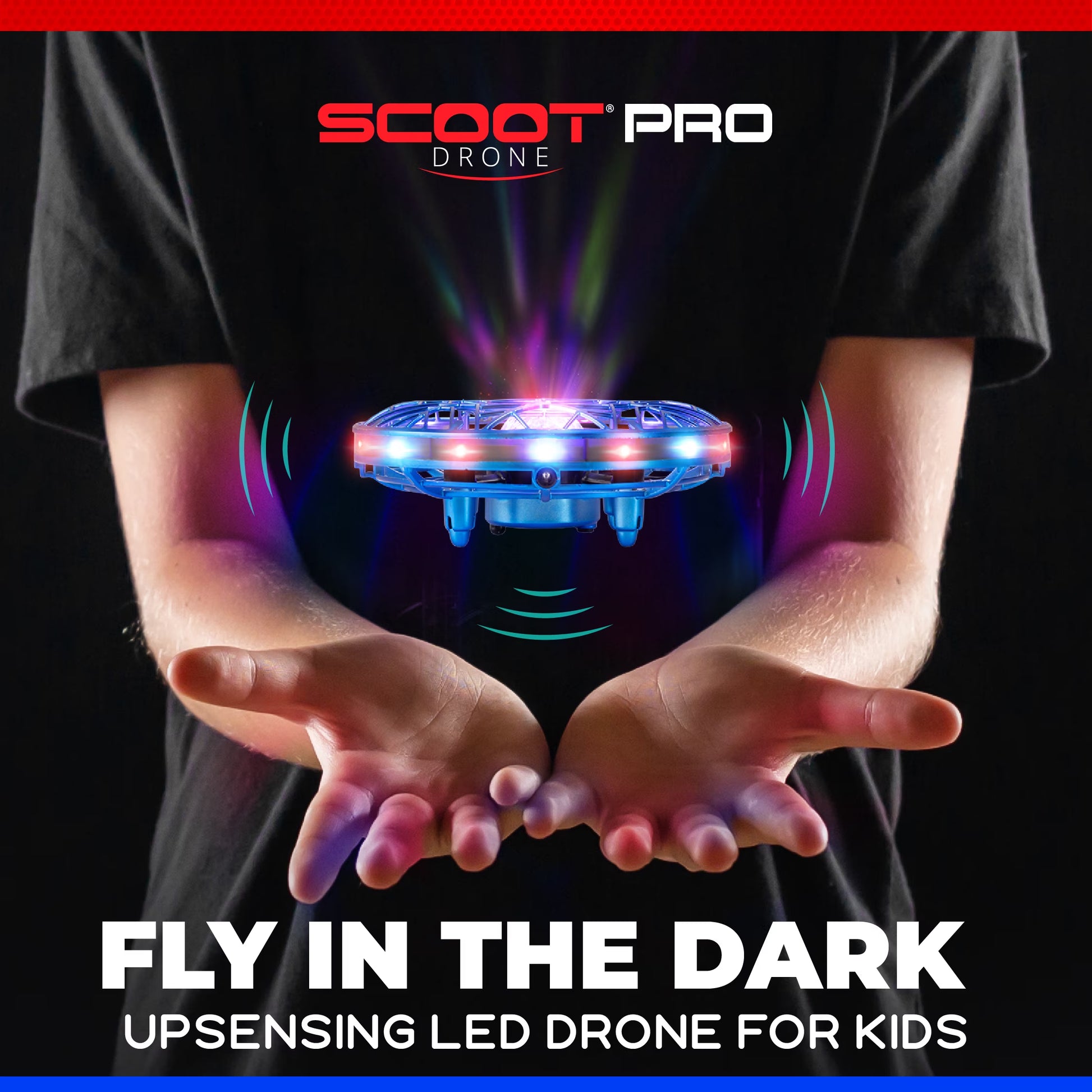 Scoot Pro Aerial Mini Hand Operated UFO Drone – LED Lights, Rechargeable Toy for Kids 8+