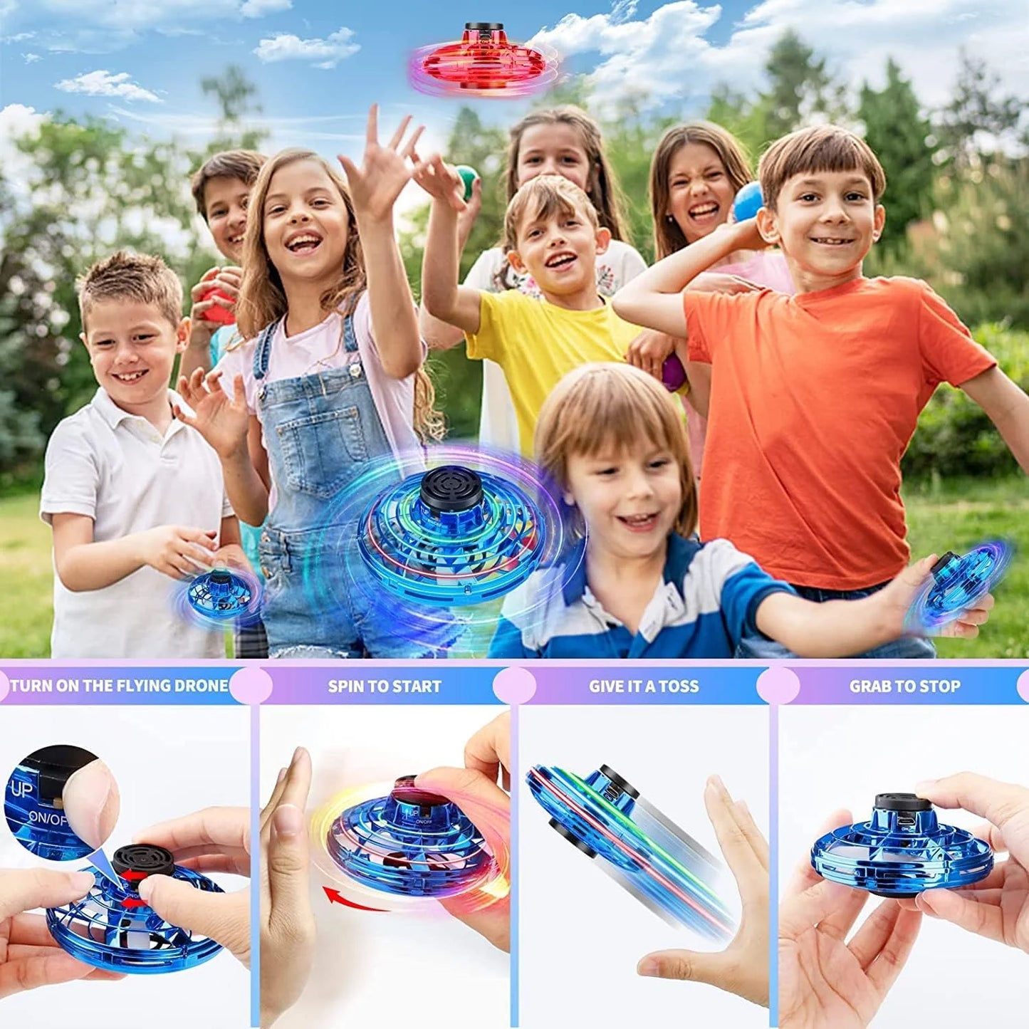 Flying Spinner,Mini Drones for Kids,Flying Orb Ball Hand Controlled,Ufo Magic Ball Toy for Adult and Kids (Blue)